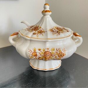 (x2 piece) Vintage Ceramic Soup Tureen, Japan - Floral Pattern